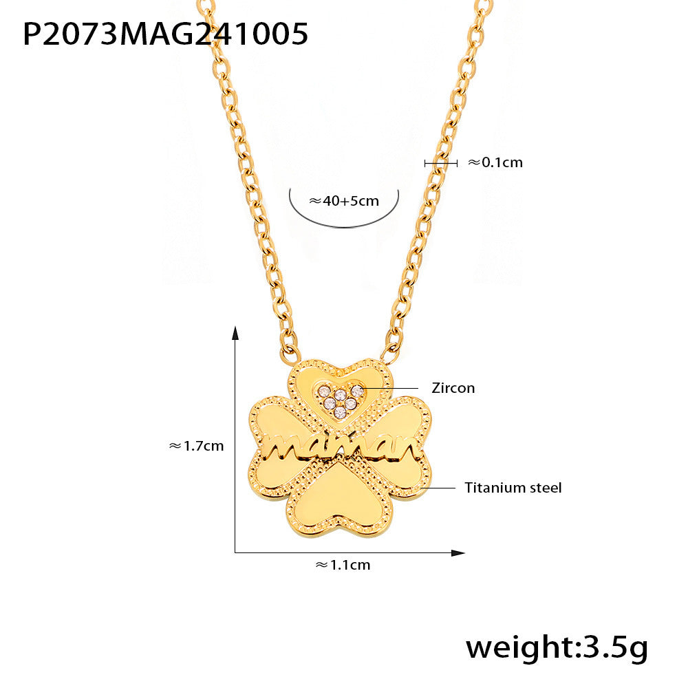 Love letter maman micro-inlaid zircon four-leaf flower double-layer collarbone necklace titanium steel temperament jewelry spot