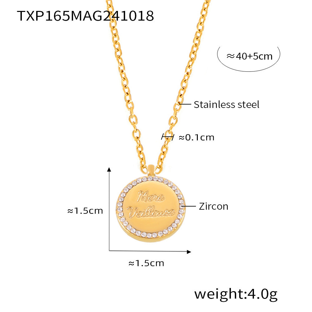 Diamond-encrusted gypsy double-sided meve letters stacked collarbone necklace bracelet exquisite titanium steel set pp