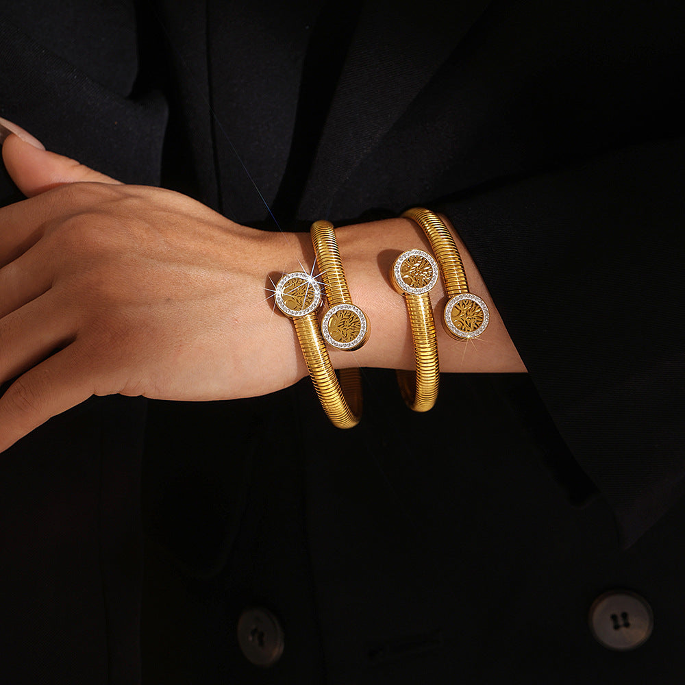 Tree of Life sticky drill thread opening bracelet, titanium steel plated 18k gold personalized design bracelet in stock