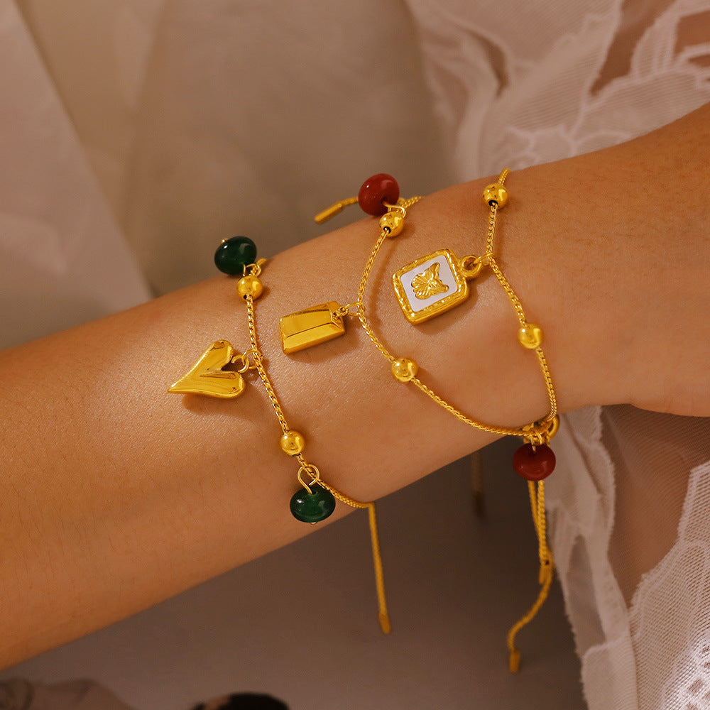Hot-selling round bead agate geometric element pendant bracelet niche design plated 18k gold love jewelry women pp