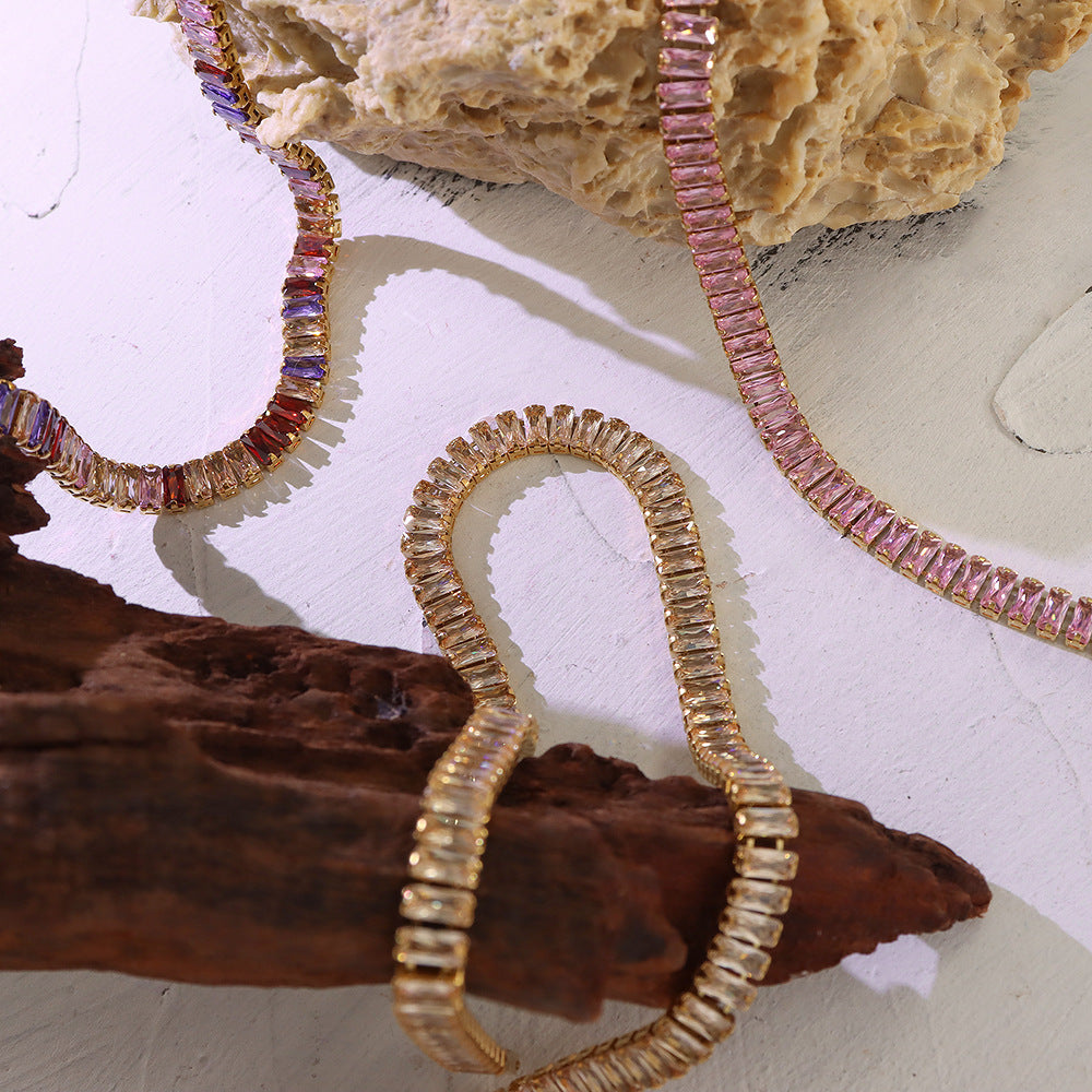 Solid color retro colored diamond zircon inlaid non-fading necklace bracelet jewelry set hot-selling jewelry