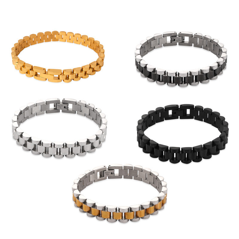 Niche trendy cool business men's personalized jewelry simple geometric watch design titanium steel gold-plated bracelet 99