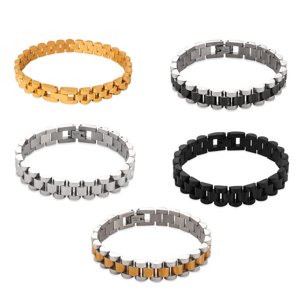 Niche trendy cool business men's personalized jewelry simple geometric watch design titanium steel gold-plated bracelet 99