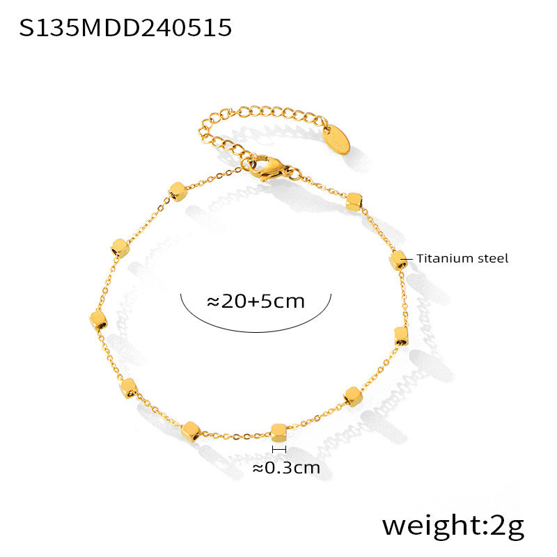 Niche simple personality versatile jewelry small square chamfered day buckle titanium steel gold-plated anklet