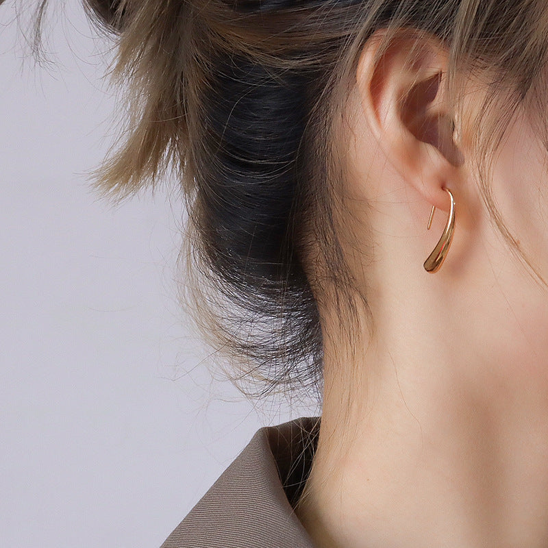 Tide niche design Unique small water drop curved hook geometric stud earrings Female cold wind, titanium steel F31599