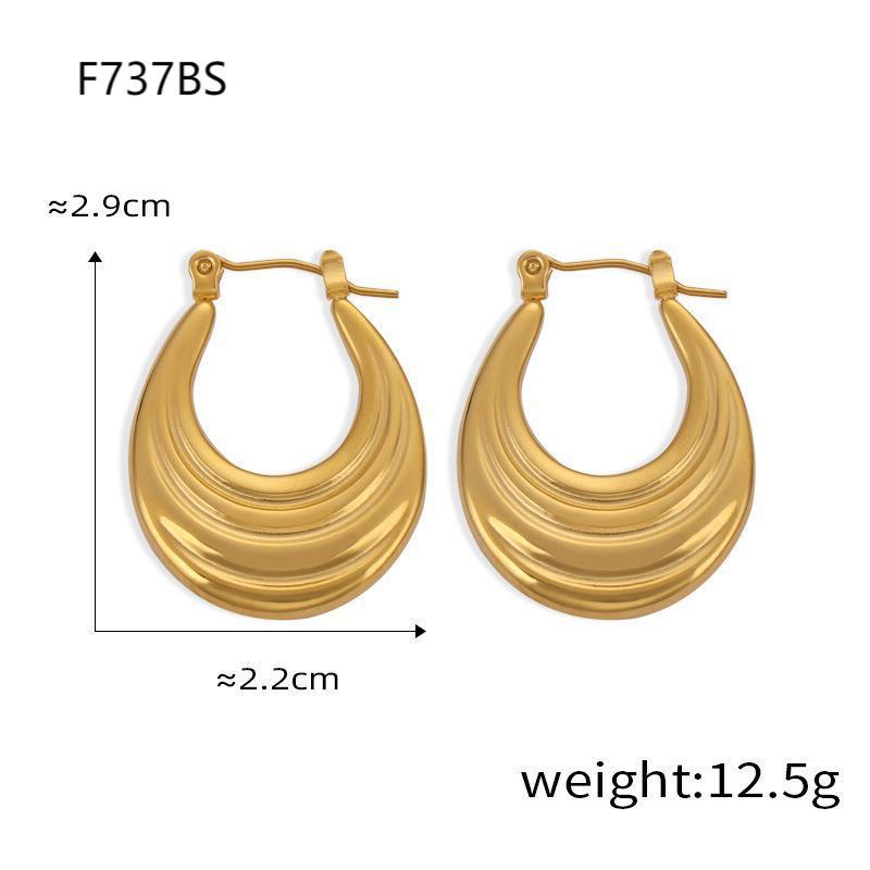 New Simple Personality Titanium Steel Gold Plated Geometric Design U-shaped Earrings Ring Striped Earrings Women's Jewelry