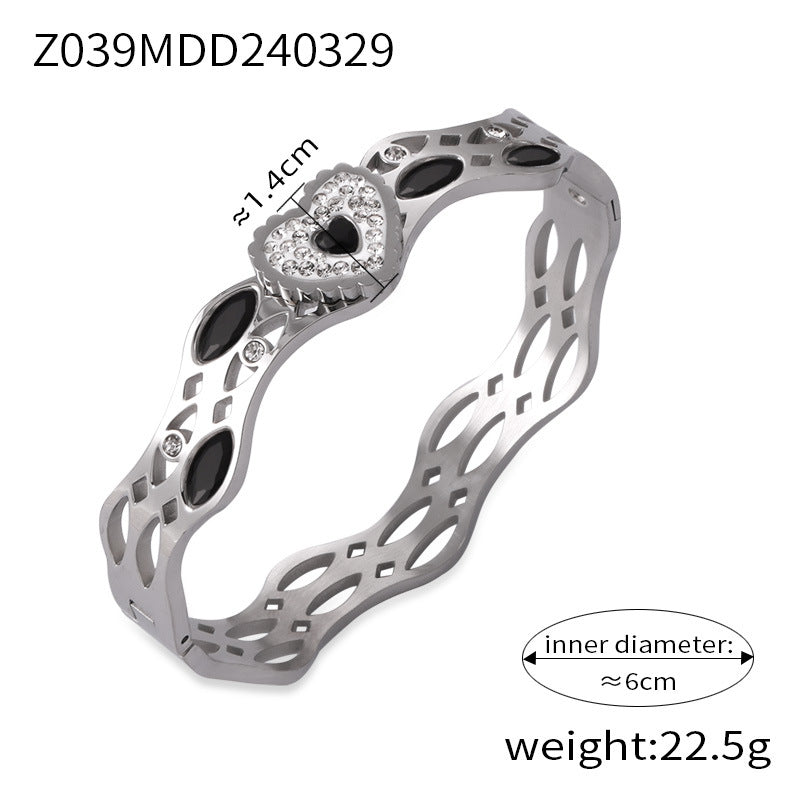 Simple personality niche geometric hollow jewelry texture design sense inlaid diamond design sense titanium steel gold-plated bracelet