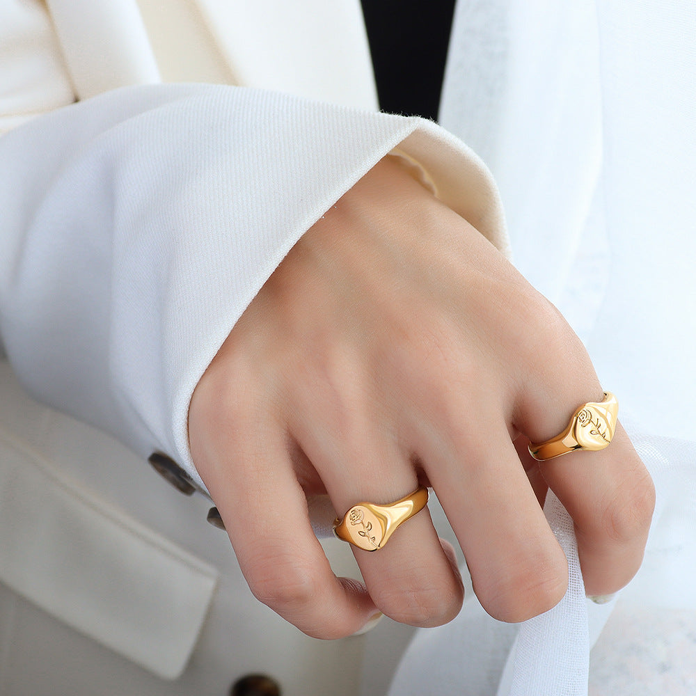 Marka style ring rose flower ring index finger ring titanium steel 18k gold tail ring