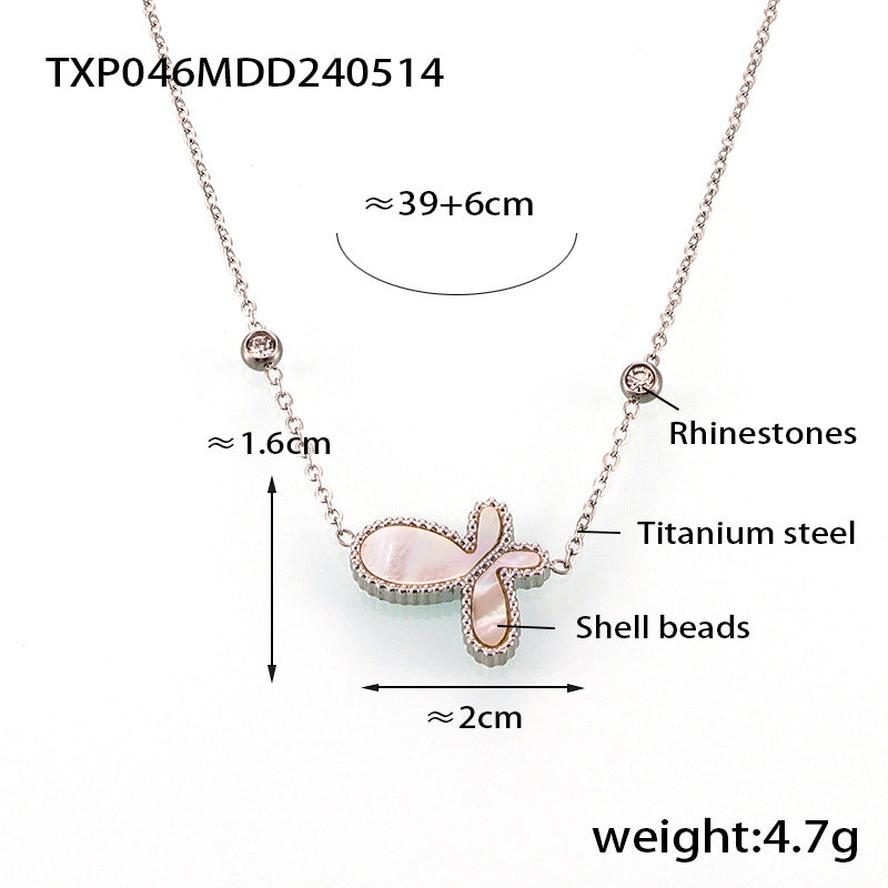 Elegant temperament gentle personality jewelry inlaid with white shell design butterfly pendant titanium steel gold-plated jewelry set