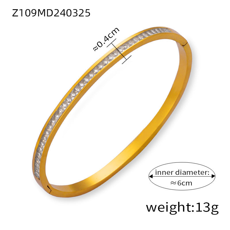 New Fashion Commuter Simple Personality Design Titanium Steel Gold Plated Diamond Niche Bracelet Jewelry Wholesale Female