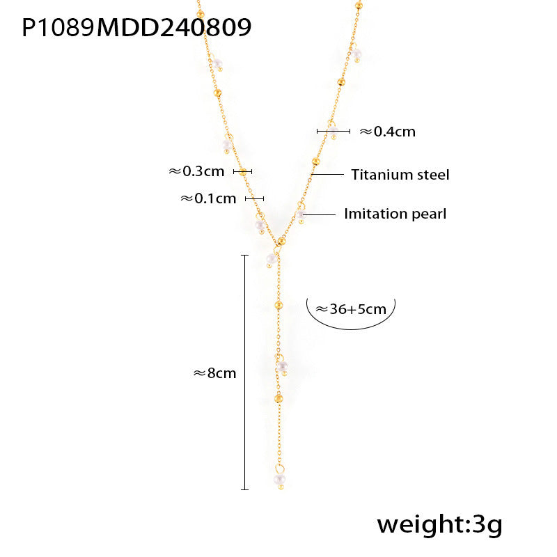 Fashion tassel necklace imitation pearl pendant necklace temperament sweet princess style plated 18k gold titanium steel jewelry pp