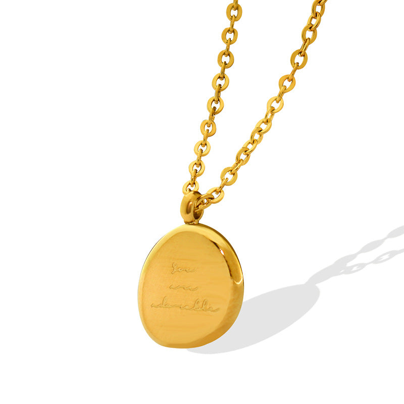 Neutral Wind Irregular Oval Pendant Necklace Female, Titanium Steel Plated 18K Gold Clavicle Chain Jewelry P57099