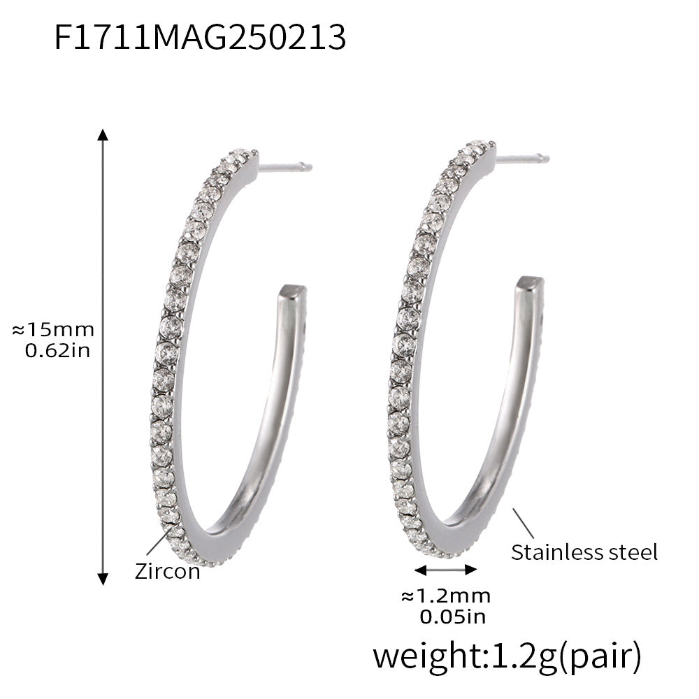 Fine titanium steel inlaid zircon earrings fashion light luxury personalized temperament earrings spot wholesale