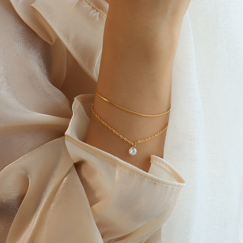 Light luxury double-layer zircon bracelet with diamonds, titanium steel 18k gold bracelet jewelry 99.