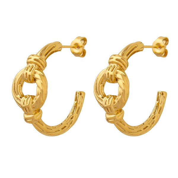 Hot-selling exaggerated earrings girls knotted texture design sense C-shaped earrings titanium steel does not fade