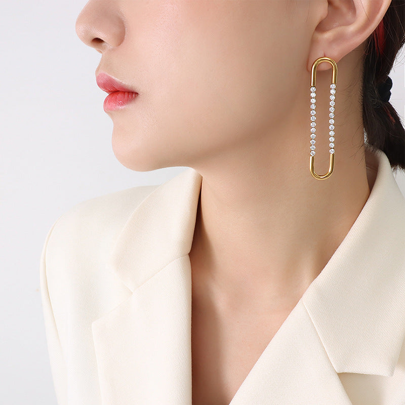 Choker exaggerated U-shaped earrings inlaid with zircon design earrings titanium steel plated with 18K gold jewelry accessories women