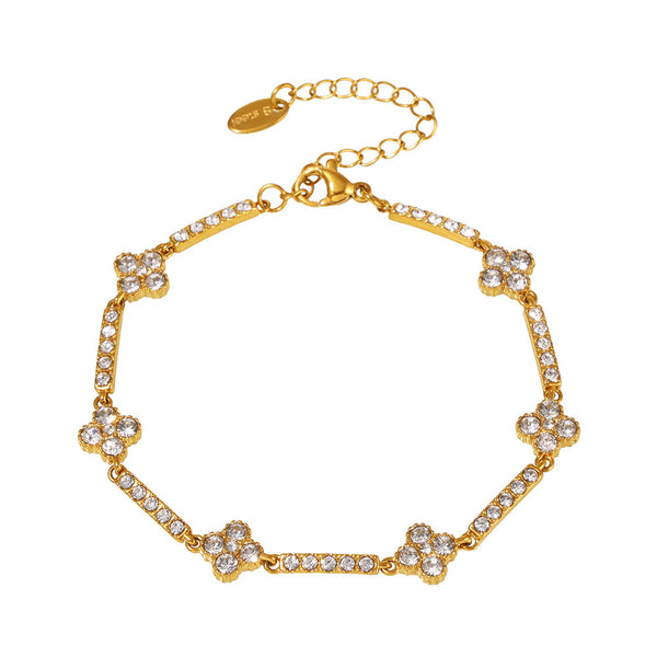 Titanium steel gypsy star super flash four-leaf flower handmade zircon bracelet PVD plated real gold non-fading jewelry