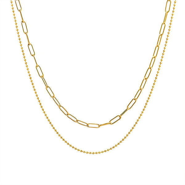 Temperament versatile double-layer stacked necklace female collarbone chain cold wind simple titanium steel plated 18K real gold