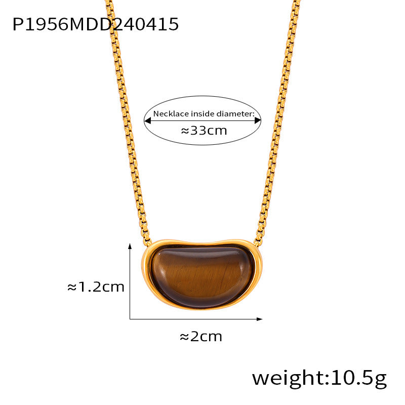 Vintage niche design sense geometric jewelry cold wind temperament tiger's eye stone Maillard wind titanium steel necklace