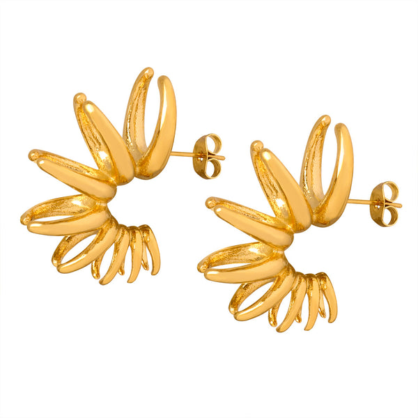 New personalized niche design irregular titanium steel gold-plated fashion creative petal earrings jewelry wholesale women