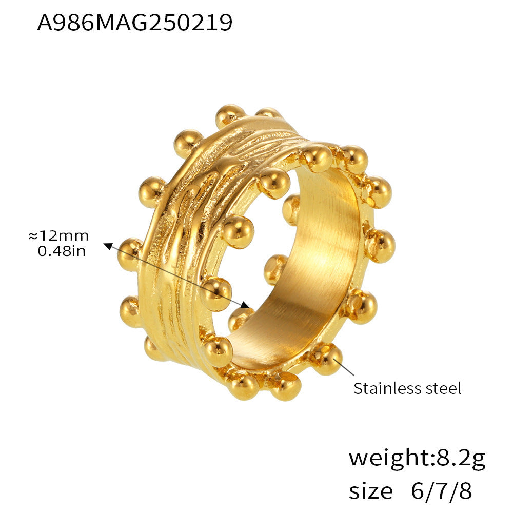 C-Shaped Brushed Ball Open Bracelet Fashion Ring Ring Set Stainless Steel PVD Plated 18K Gold Jewelry 99
