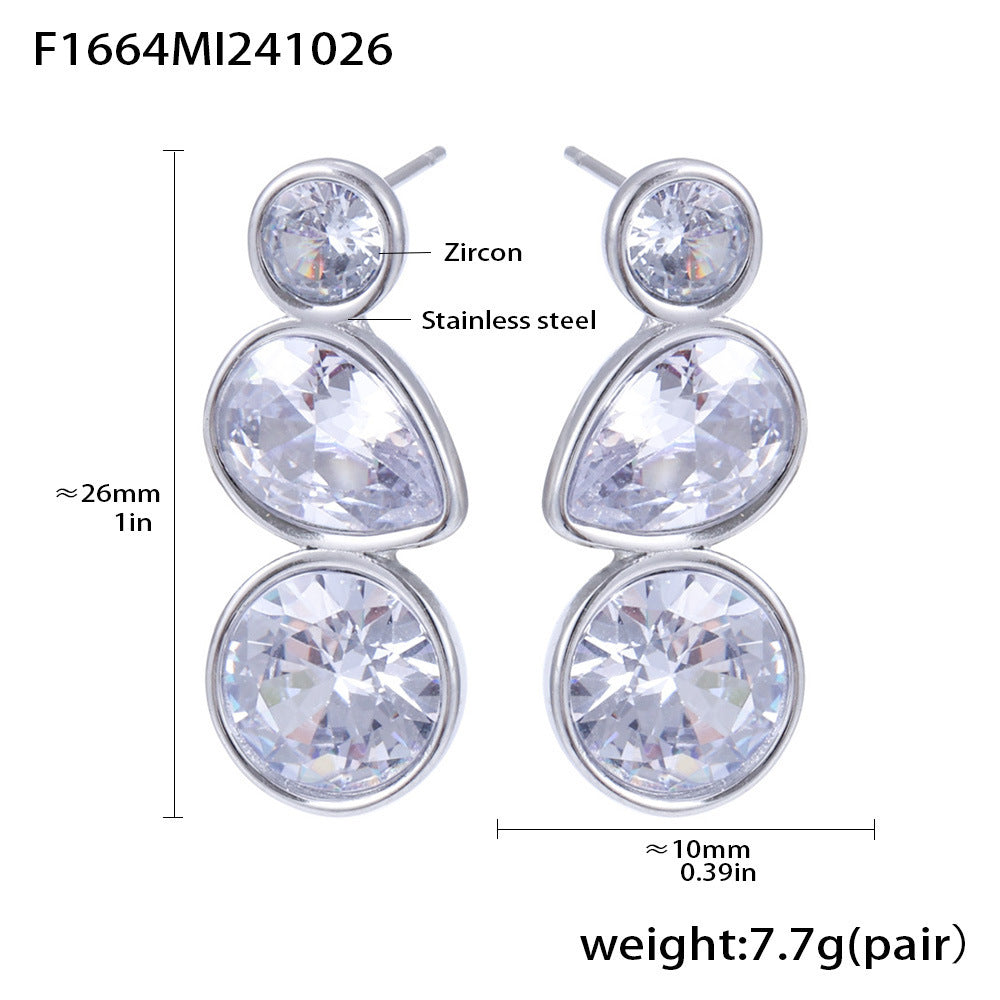 New simple geometric water drop inlaid zircon stud earrings stainless steel 18K gold anti-allergic earrings