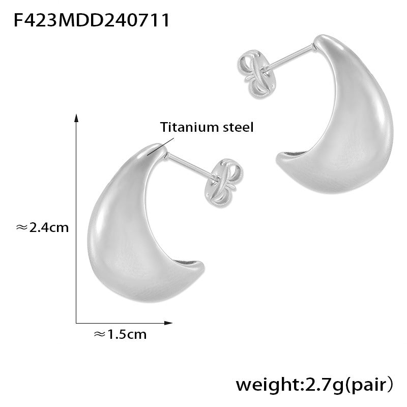 Minimalist style, personalized simplicity and versatility, geometric casual style jewelry, crescent shape, titanium steel gold-plated C-shaped hollow earrings 99