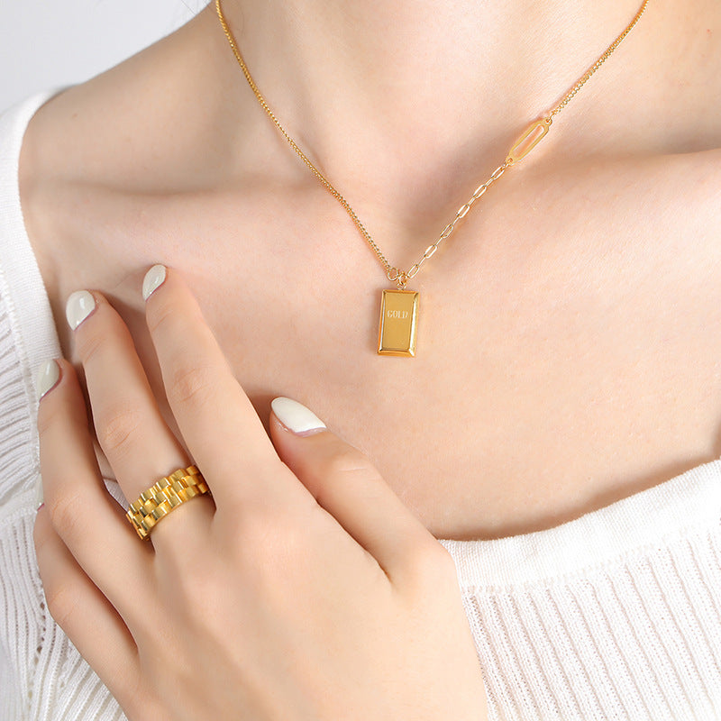 Alphabet geometric square brand pendant niche hip-hop necklace simple cold wind personalized gold-plated anklet jewelry set pp