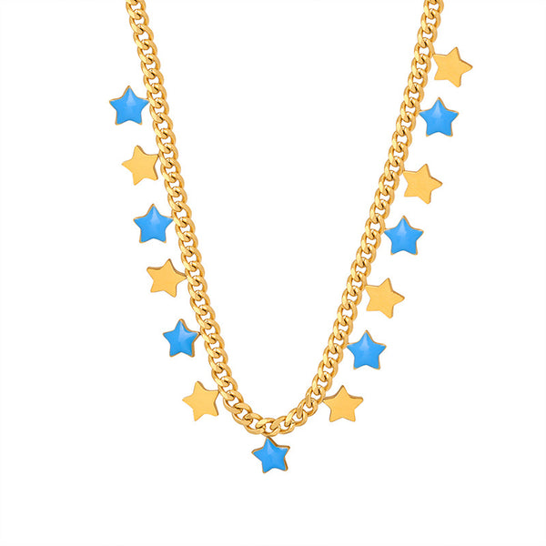 High sense versatile titanium steel necklace female personality dripping oil pentagram fashion trend spice girl collarbone chain jewelry pp