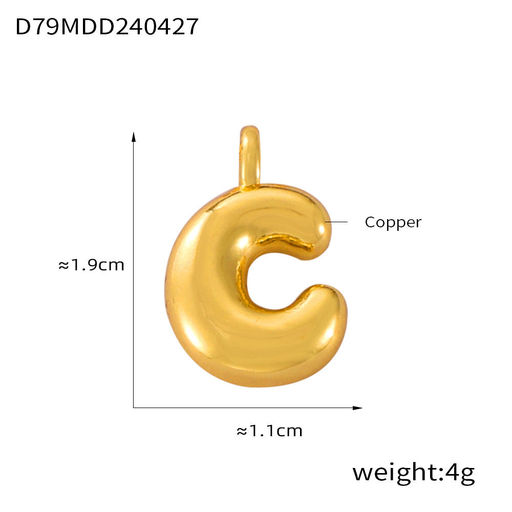 Hot Sale Glossy Bubble Balloon 26 English Letter Pendant Accessories Versatile Copper Gold Plated Jewelry 99