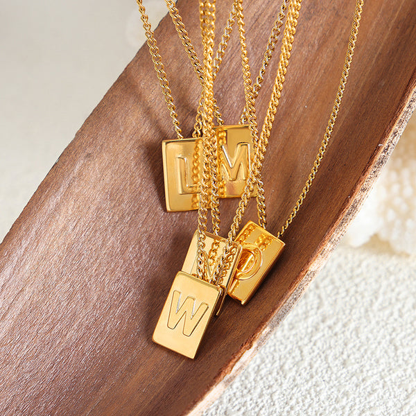 New personalized 26-letter chain square titanium steel gold-plated pendant jewelry women's spot wholesale