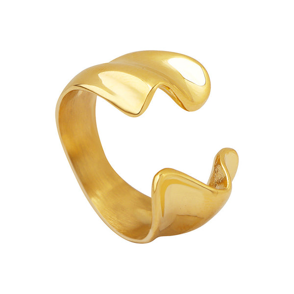 Cold wind personality special-shaped opening ring women's fashion simple ins titanium steel plated 18k gold ring jewelry women