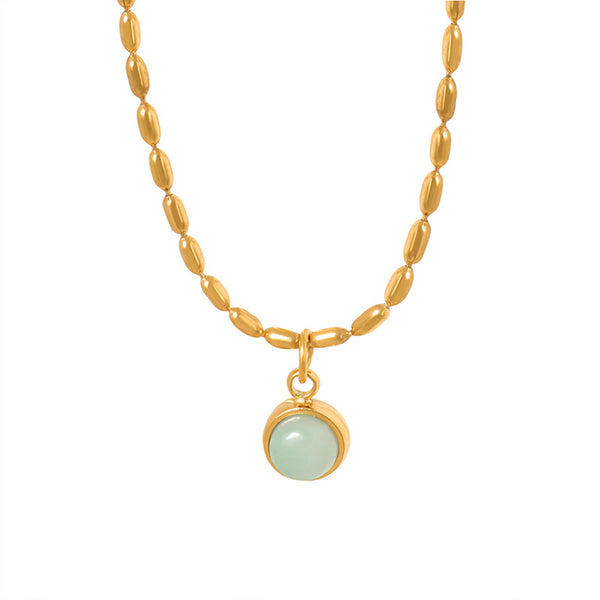 Versatile court retro natural stone rice bead chain necklace new titanium steel gold-plated jewelry female 99