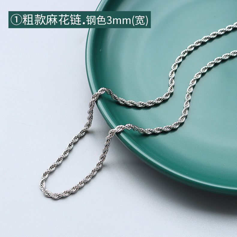Cross chain Snake bone chain Twist chain Box chain Variety necklace Women's titanium steel plated 18K gold plain chain Clavicle chain jewelry 99