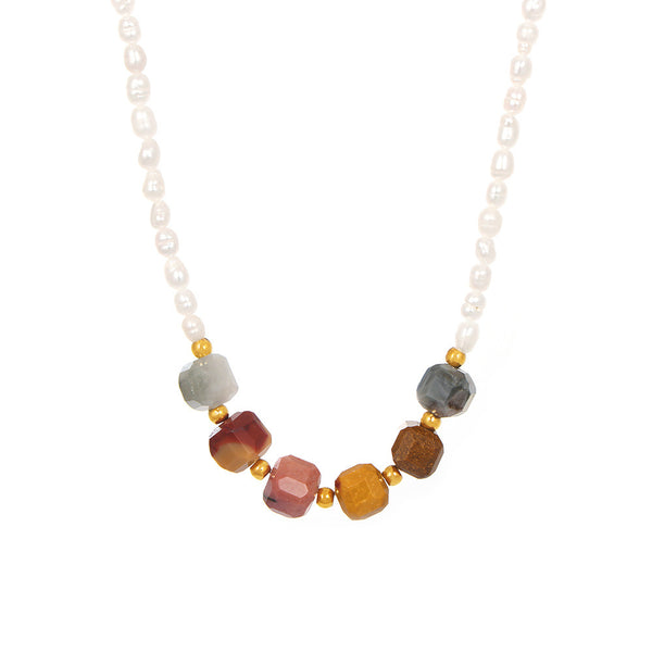 Freshwater pearl natural stone handmade beaded necklace light luxury elegant girl stainless steel neck chain jewelry spot