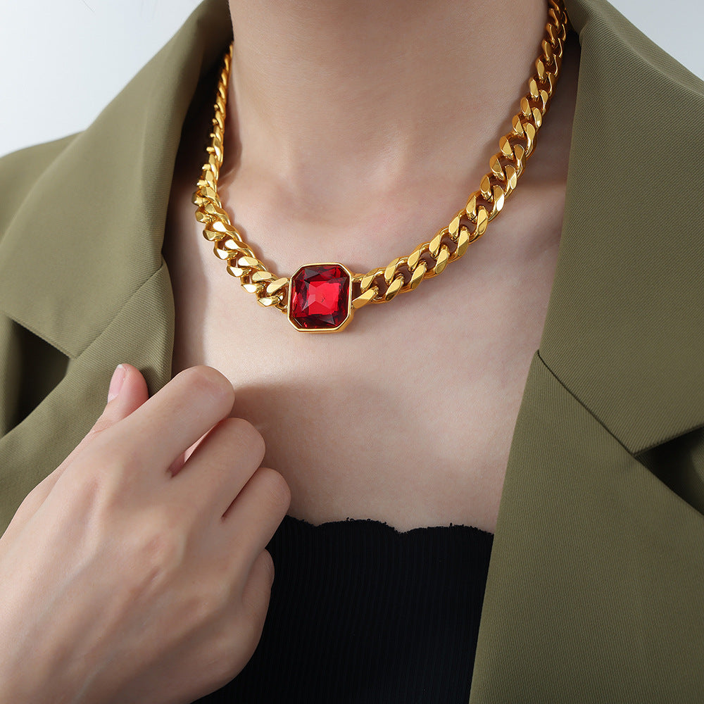 New personalized niche light luxury cross-border clavicle chain color zircon simple titanium steel bracelet jewelry women