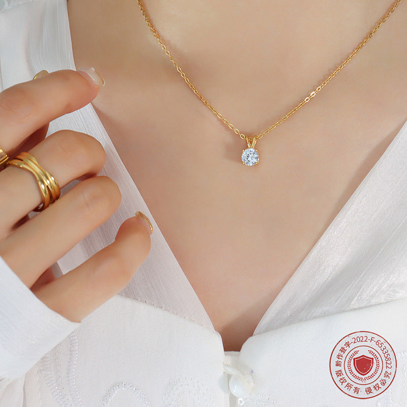 Clavicle chain cold wind single diamond claw diamond inlaid zircon chain titanium steel 18K gold necklace jewelry 99