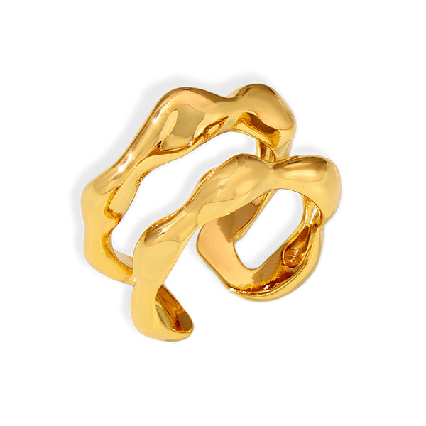 Irregular geometric lines ring opening hollow design copper material plated 18k real gold index finger ring