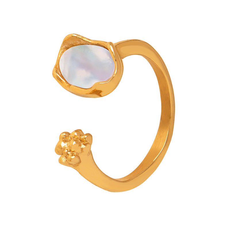 Fashion commuting niche simple versatile geometric shape design sense zircon color shell inlaid titanium steel gold-plated ring pp