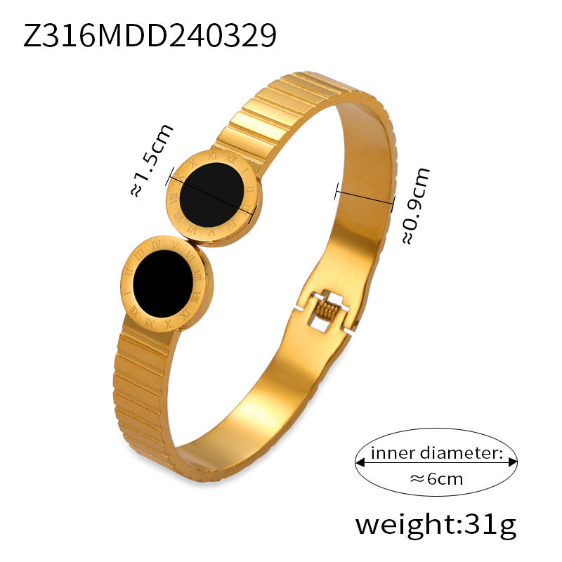 Simple personality niche geometric hollow jewelry texture design sense inlaid diamond design sense titanium steel gold-plated bracelet