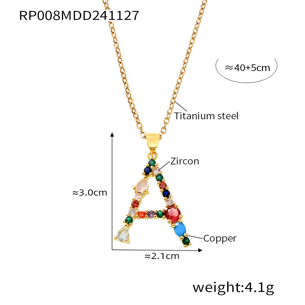 European and American cross-border copper micro-inlaid colored zircon 26 English letters personalized individual pendant niche hip-hop collarbone chain pp