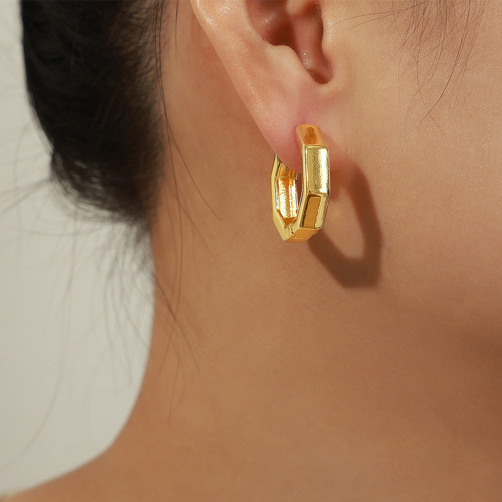 New simple ins style personalized niche design copper geometric polygon design earrings jewelry women