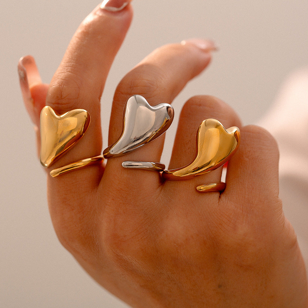 Smooth love winding opening ring niche irregular design titanium steel plated 18k gold ring pp