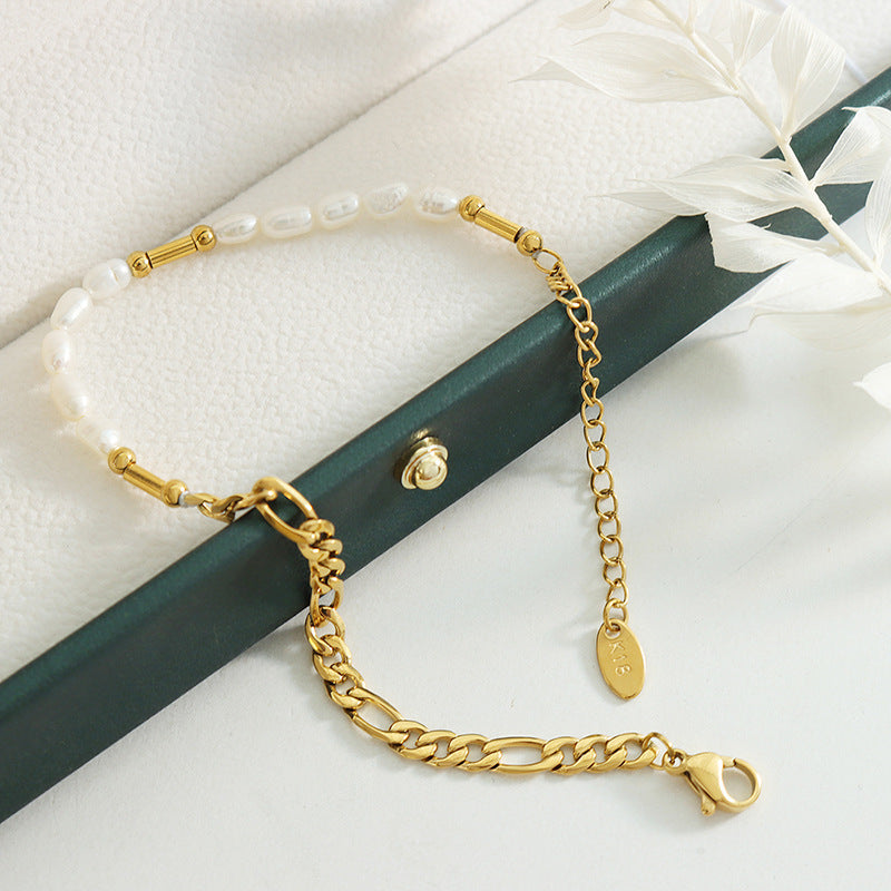 New beach vacation wind strip beaded chain bracelet freshwater pearl personalized versatile girlfriend hand jewelry