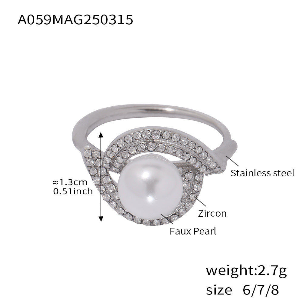 Stainless steel double-layer zircon luster bead ring opening adjustable non-fading luxury jewelry
