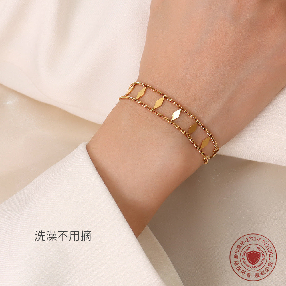 Marka hand jewelry bracelet double layer geometric prismatic bracelet, titanium steel plated 18k real gold jewelry