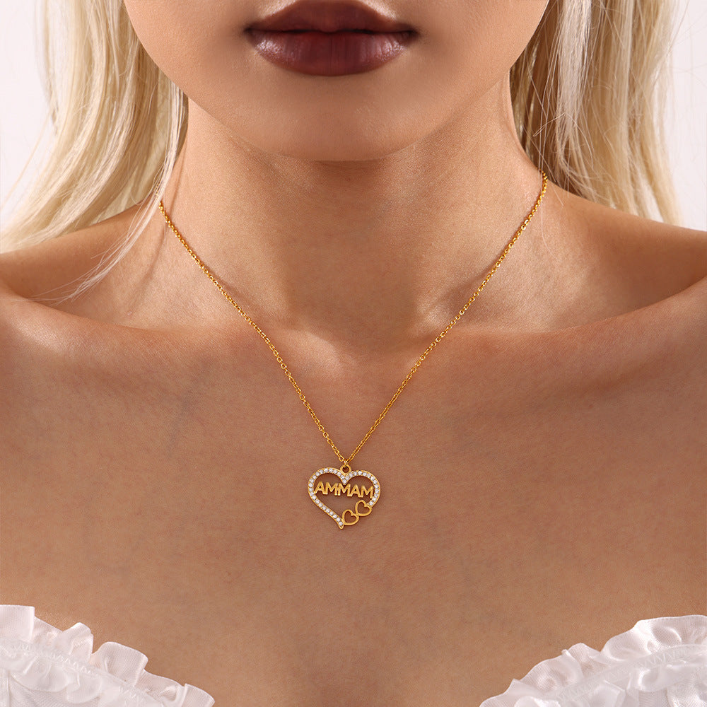 Double Dopamine Natural Stone Heart Letter Clavicle Necklace Light Luxury Stainless Steel Jewelry