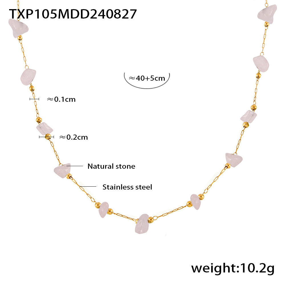 Colored natural gravel necklace bracelet New irregular stainless steel jewelry set for women