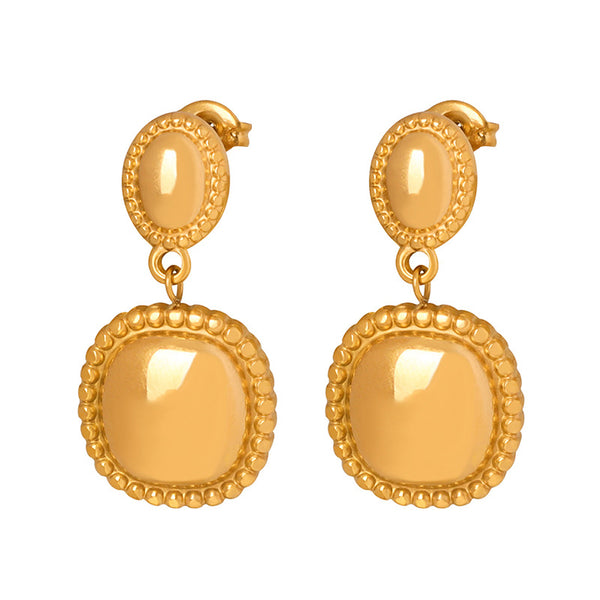Light luxury non-fading titanium steel electroplated literary and artistic fan earrings retro bread square earrings