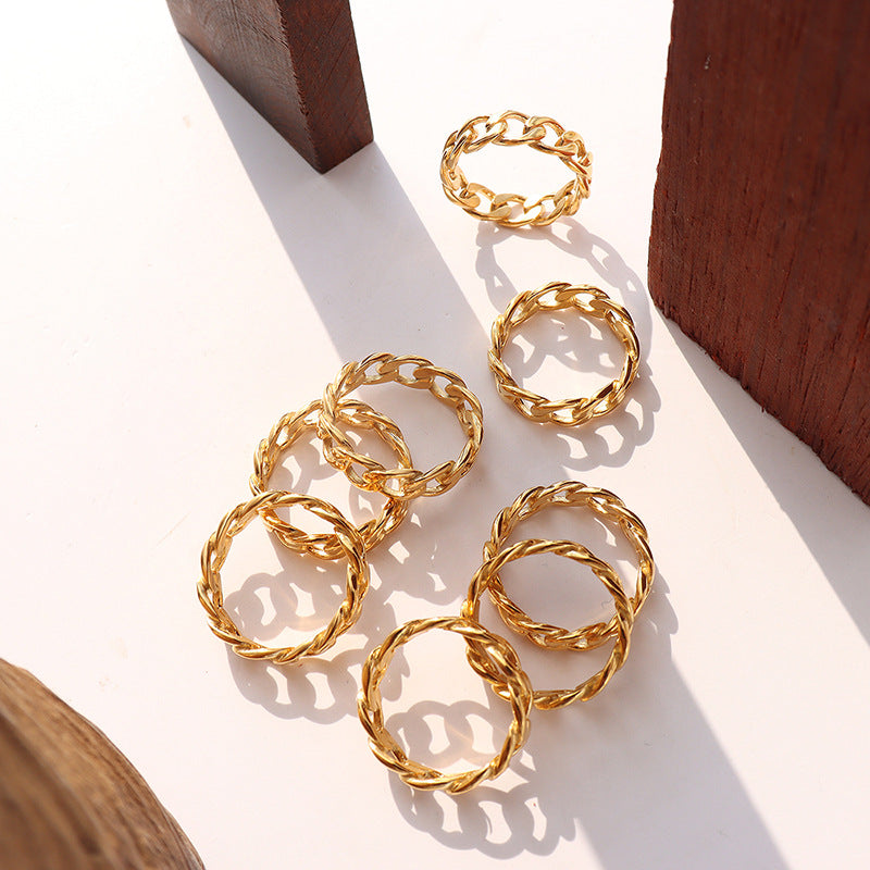 New summer gold geometric men's and women's Buddhist fashion ring cold wind titanium steel ring